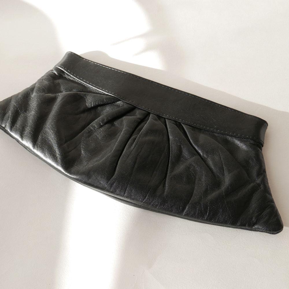 Lauren Merkin Classic Black Leather Clutch